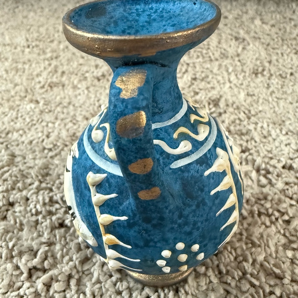 Japanese Style Vase Vintage Retro Accent Artwork Blue Gold White Ocean - Picture 4 of 8